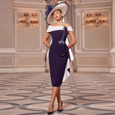 Unique Royal Blue Mother of the Bride Dresses Short Tea Length Wedding Guest Gowns Off Shoulder Sleeves